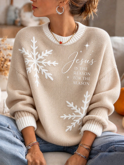 Women's Plush Knit Sweater – Festive Jesus-Themed Design