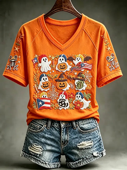 🎃Women's Halloween In Puerto Rico Print T-Shirt