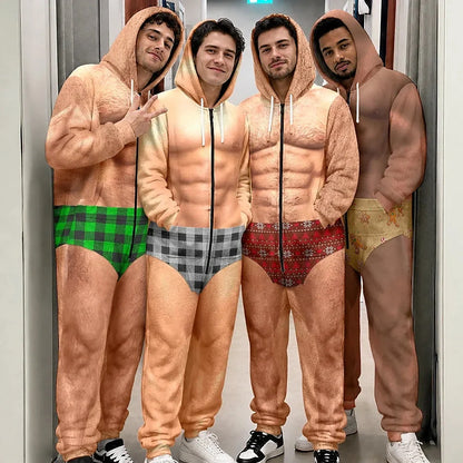 Funny Hairy Abs Body Illusion - Personalized Overall Onesie Hooded Jumpsuit