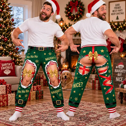 Funny Elf Ripped Illusion Christmas Pajama Pants – Naughty Holiday Lounge Pants