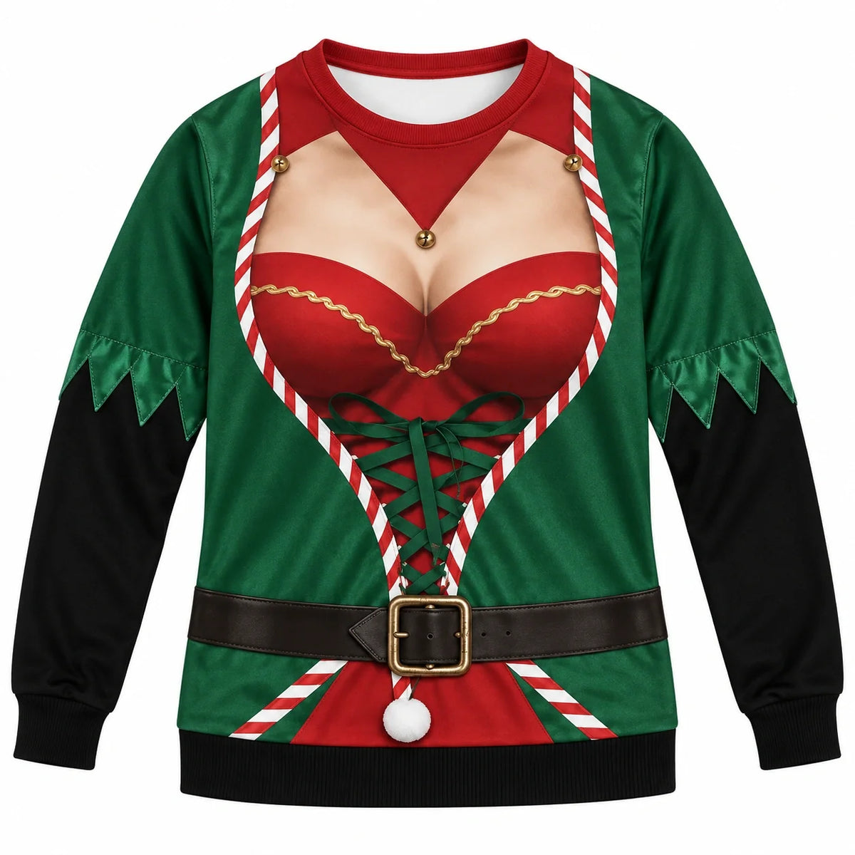 Women's Christmas Elf Print Sweatshirt, Festive Holiday Pullover