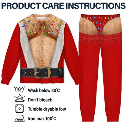 Christmas Funny Hairy Chest Santa Elf - Personalized Unisex Pajamas Set