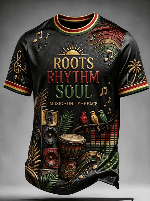 Men's Retro Reggae Atr Printed Casual T-Shirt