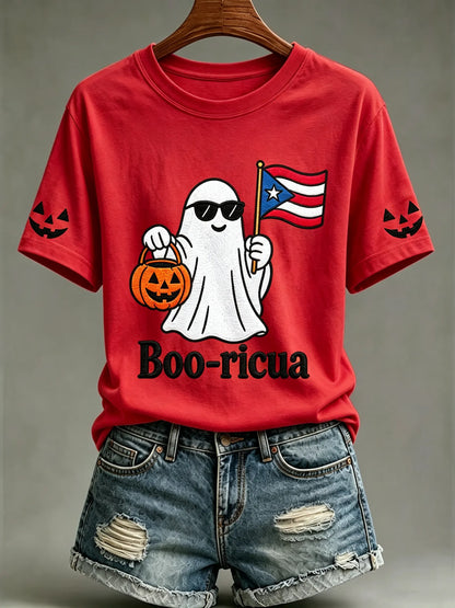 🎃Women's Halloween In Puerto Rico Print T-Shirt