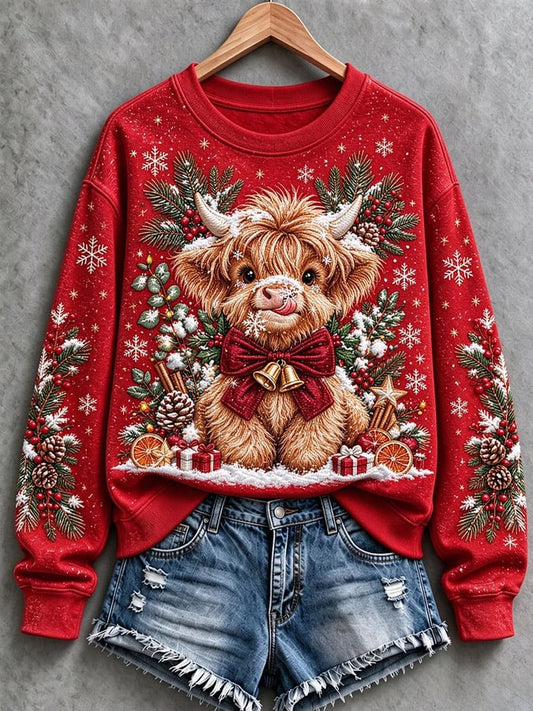 Women's Highland Cow Print Christmas Top