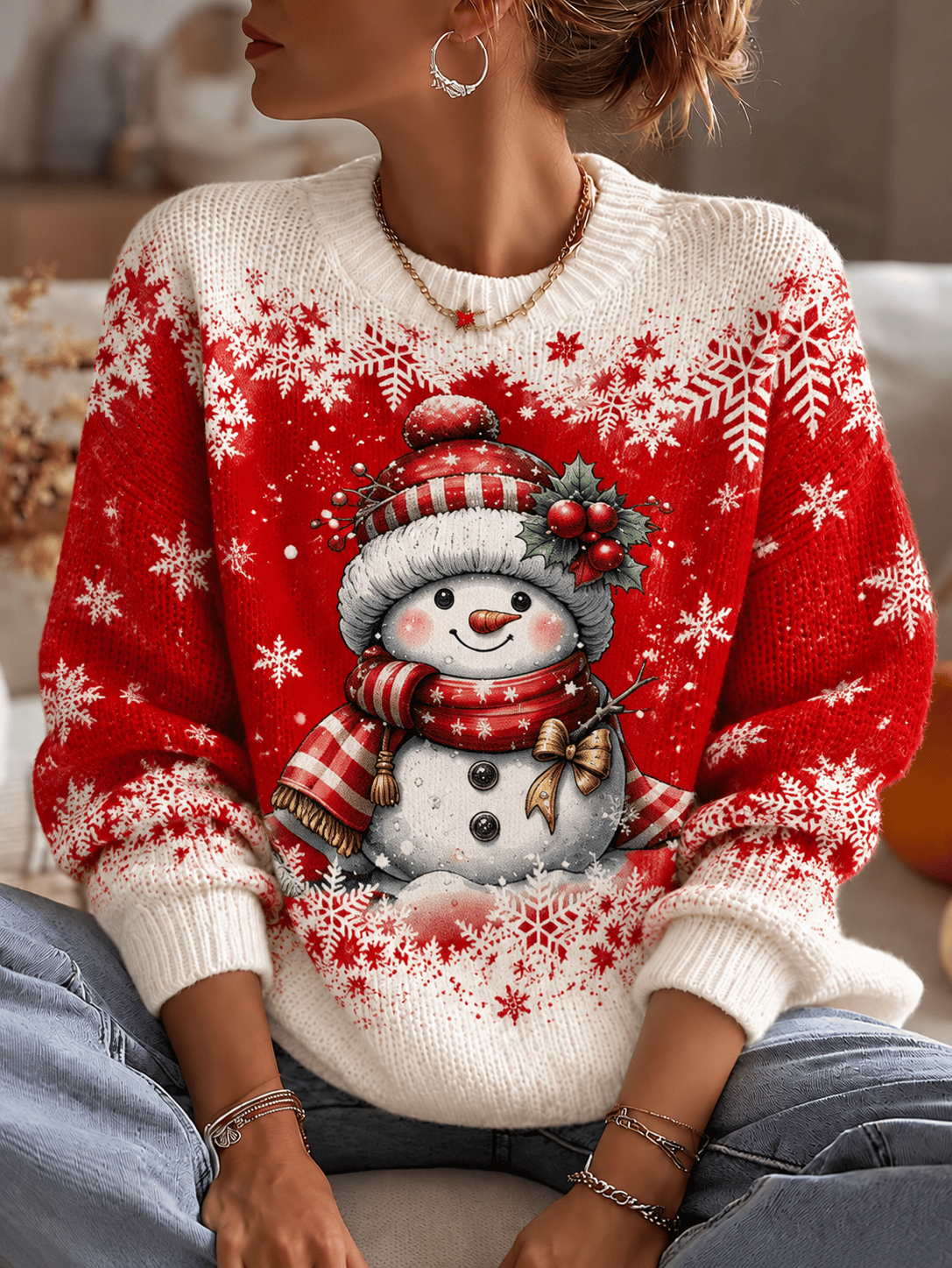 Women'S Christmas Print Crew Neck Long-Sleeve Sweatshirt