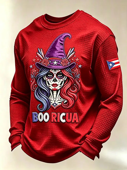 🎃Men's Boricua Halloween Waffle-Knit Long-Sleeve Top