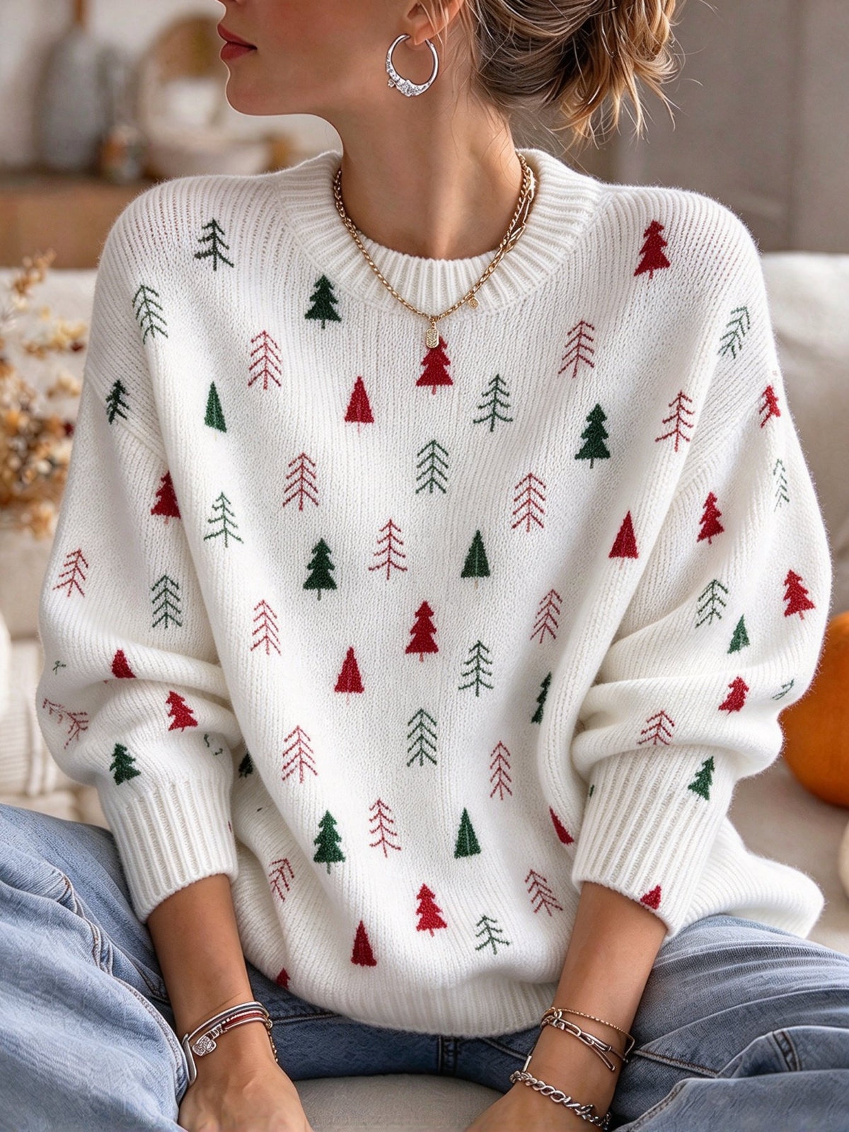 Women's Christmas Print Casual Knit Top