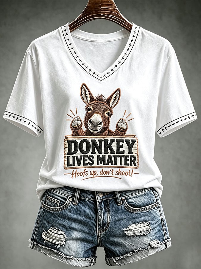 Women's Donkey Lives Matter Print Casual T-shirt
