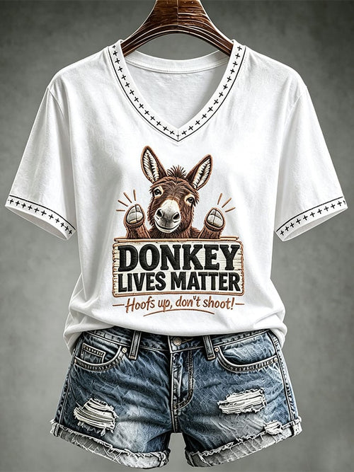 Women's Donkey Lives Matter Print Casual T-shirt