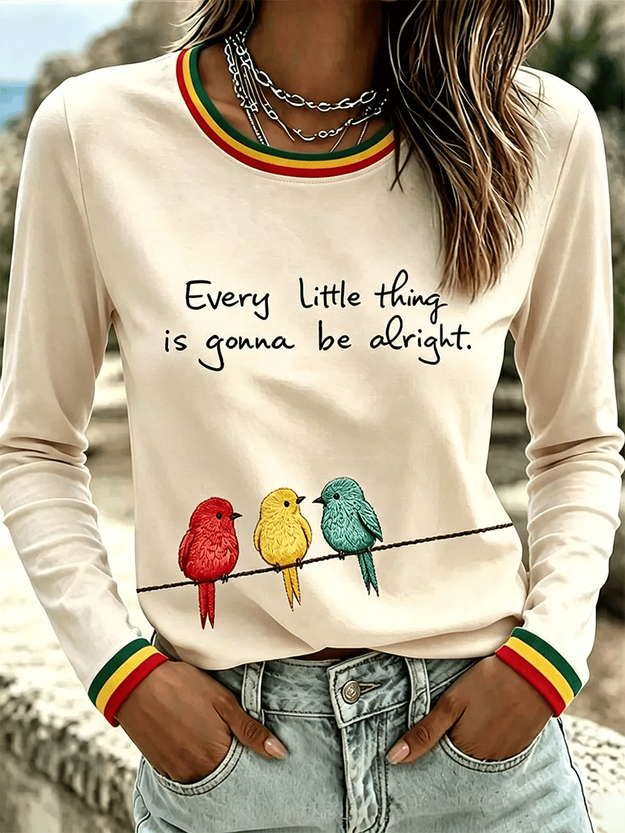 Women's Every Little Thing Is Gonna Be Alright Print Casual T-shirt