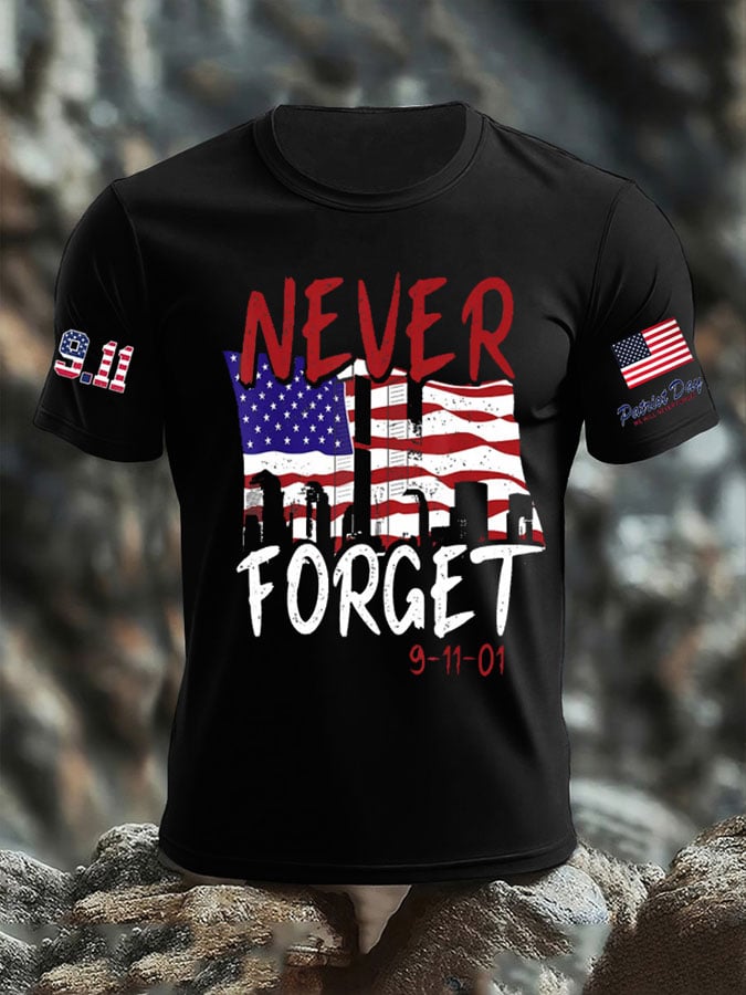 Men's 9/11 Memorial Patriotic Flag Print T-Shirt