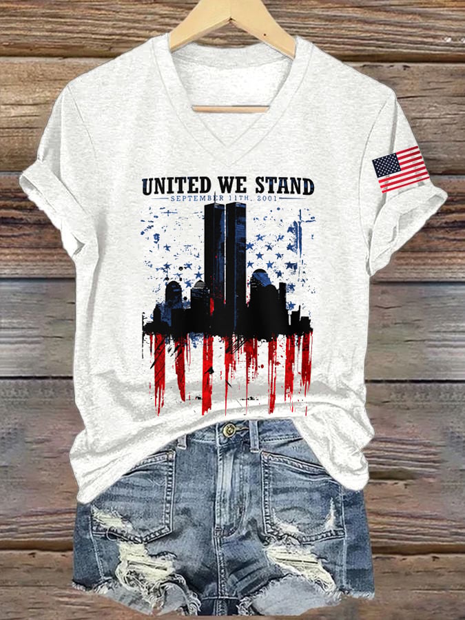 Women's 9/11 Memorial Week Flag Print Casual T-shirt