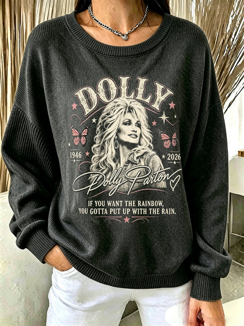 Women's Casual Printed Crew Neck Knit Top