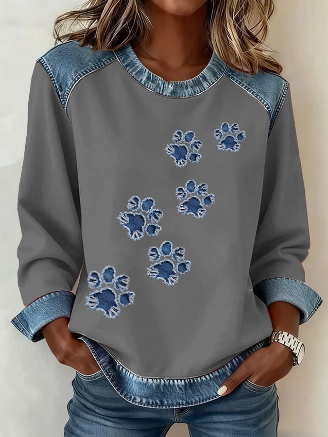 Women's Dog Paw Art Printed Sweatshirt