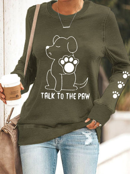 Women's Talking With Paws Funny Puppy Print Sweatshirt