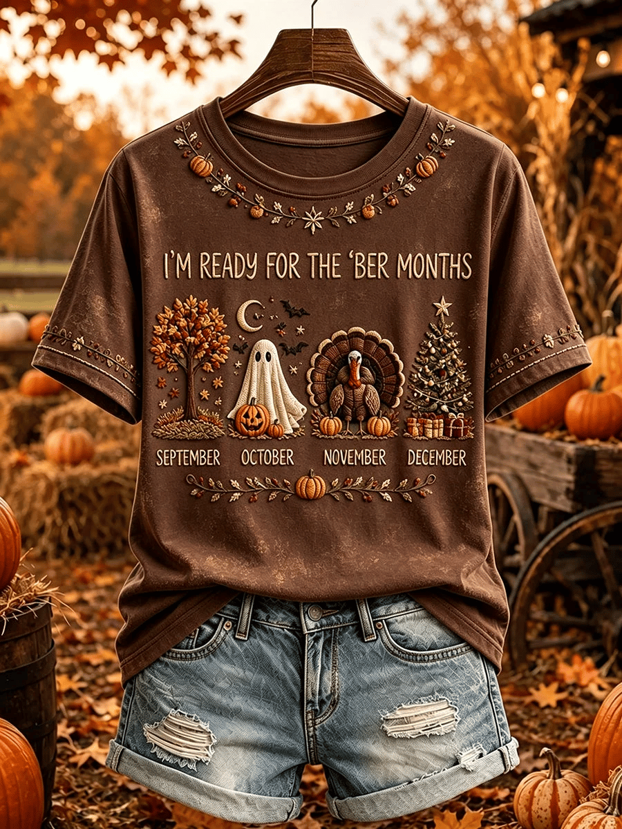 Women's Vintage I'm Ready For The Ber Months Print Casual T-shirt
