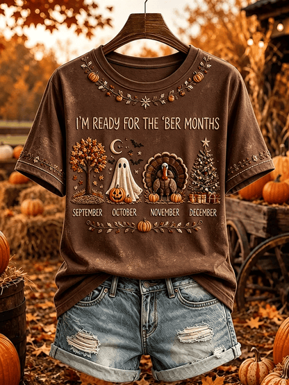 Women's Vintage I'm Ready For The Ber Months Print Casual T-shirt