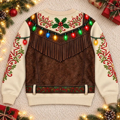 Funny Christmas Cowboy Belly Sweatshirt – Western Holiday Lights Pullover