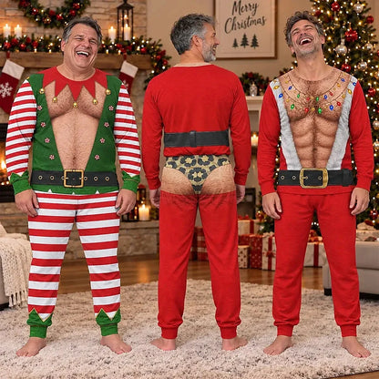 Christmas Funny Hairy Chest Santa Elf - Personalized Unisex Pajamas Set