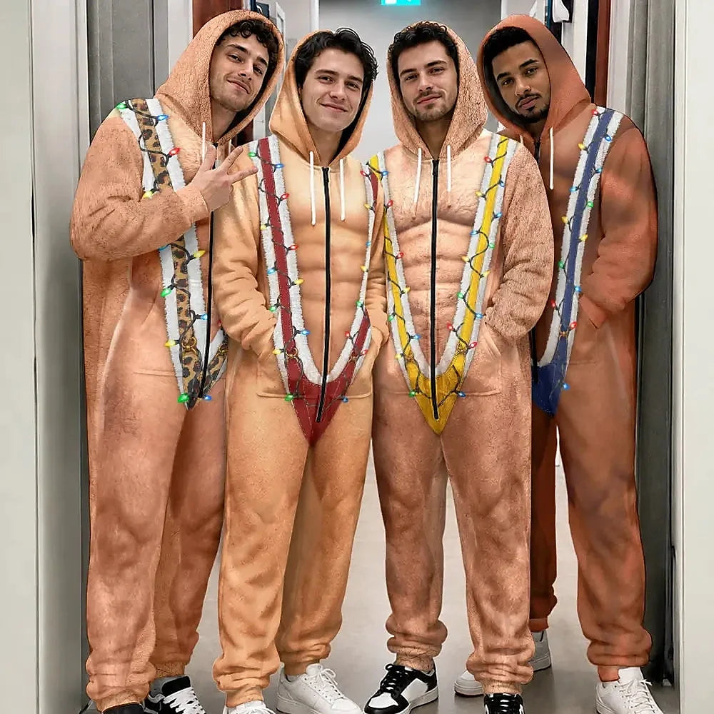 Funny Santa Hairy Body Gifts For Husband Dad Grandpa Brother - Personalized Overall Onesie Hooded Jumpsuit