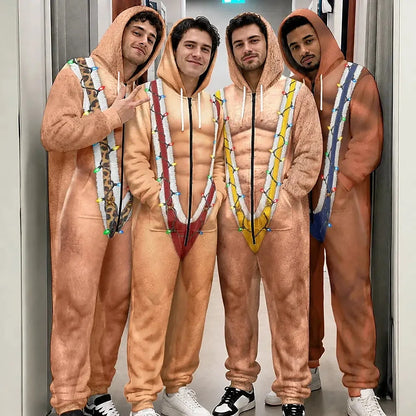 Funny Santa Hairy Body Gifts For Husband Dad Grandpa Brother - Personalized Overall Onesie Hooded Jumpsuit