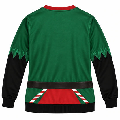Women's Christmas Elf Print Sweatshirt, Festive Holiday Pullover