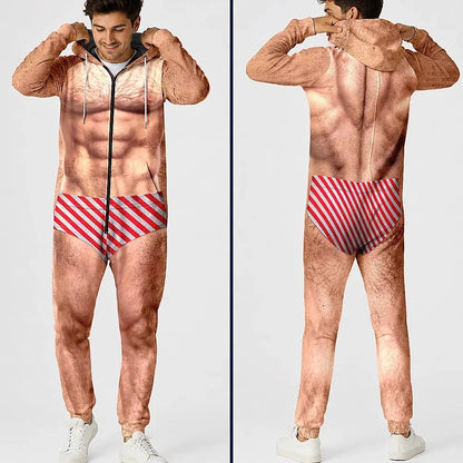 Funny Hairy Abs Body Illusion - Personalized Overall Onesie Hooded Jumpsuit