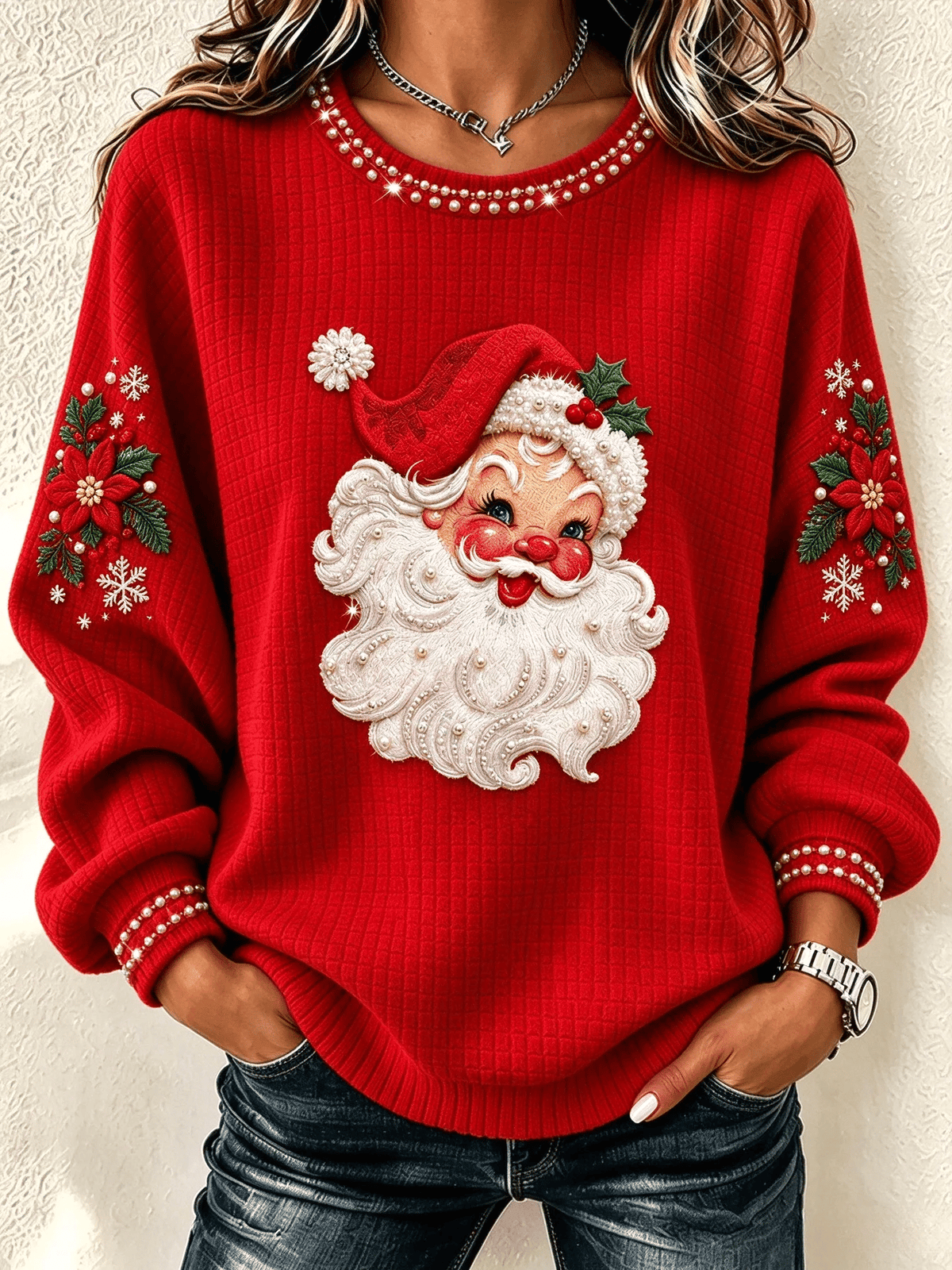 Women Santa Claus Crew Neck Printing Casual Spring/Fall Long Sleeve Sweatshirt
