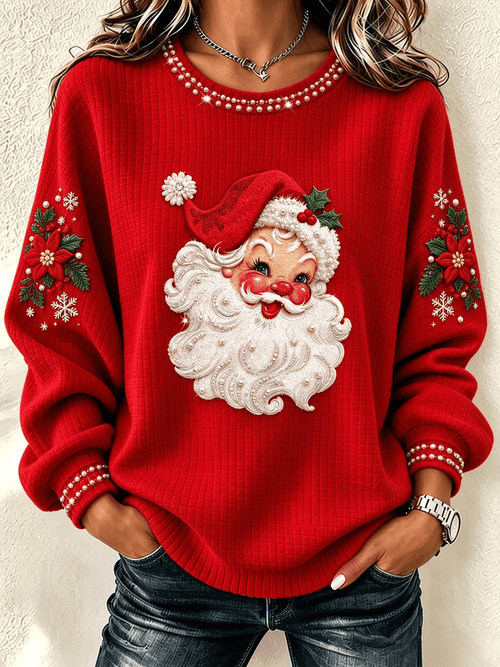 Women Santa Claus Crew Neck Printing Casual Spring/Fall Long Sleeve Sweatshirt