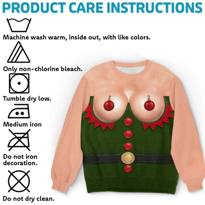 Funny Ornament Bust Elf Print Sweatshirt – Playful Christmas Statement Top