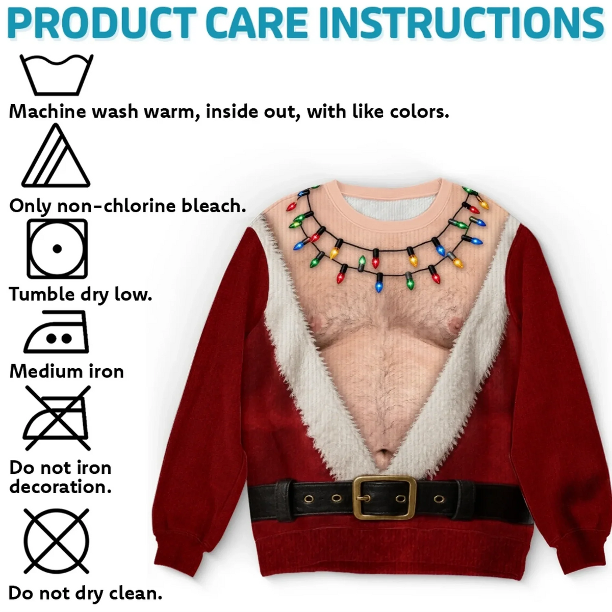 Funny Santa Abs Christmas Light Print Sweatshirt – Men's Ugly Christmas Pullover