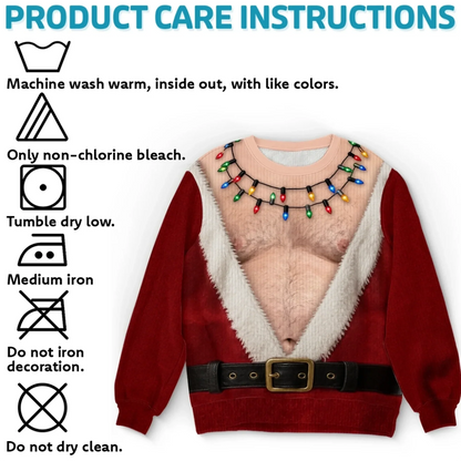 Funny Santa Abs Christmas Light Print Sweatshirt – Men's Ugly Christmas Pullover