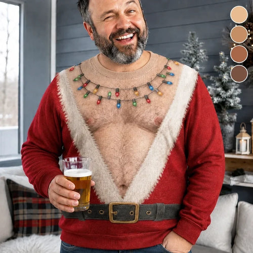 Funny Santa Abs Christmas Light Print Sweatshirt – Men's Ugly Christmas Pullover