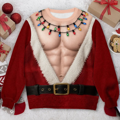 Funny Santa Abs Christmas Light Print Sweatshirt – Men's Ugly Christmas Pullover