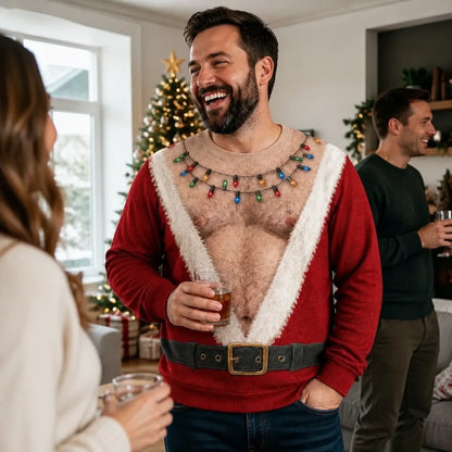 Funny Santa Abs Christmas Light Print Sweatshirt – Men's Ugly Christmas Pullover