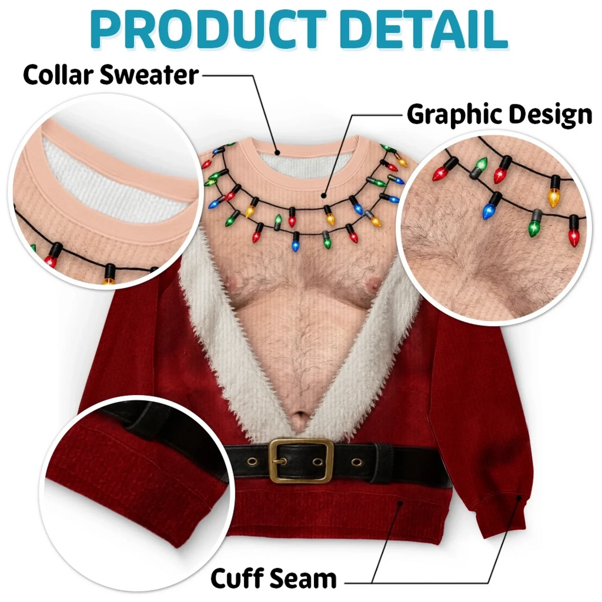Funny Santa Abs Christmas Light Print Sweatshirt – Men's Ugly Christmas Pullover