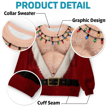 Funny Santa Abs Christmas Light Print Sweatshirt – Men's Ugly Christmas Pullover