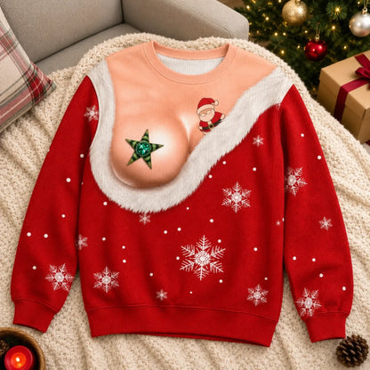 Funny Christmas Star Bust Print Sweatshirt – Women's Ugly Christmas Pullover