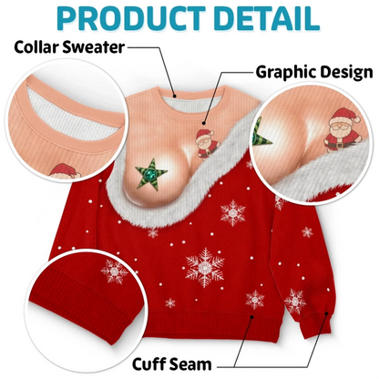 Funny Christmas Star Bust Print Sweatshirt – Women's Ugly Christmas Pullover