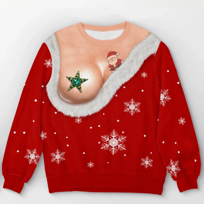 Funny Christmas Star Bust Print Sweatshirt – Women's Ugly Christmas Pullover