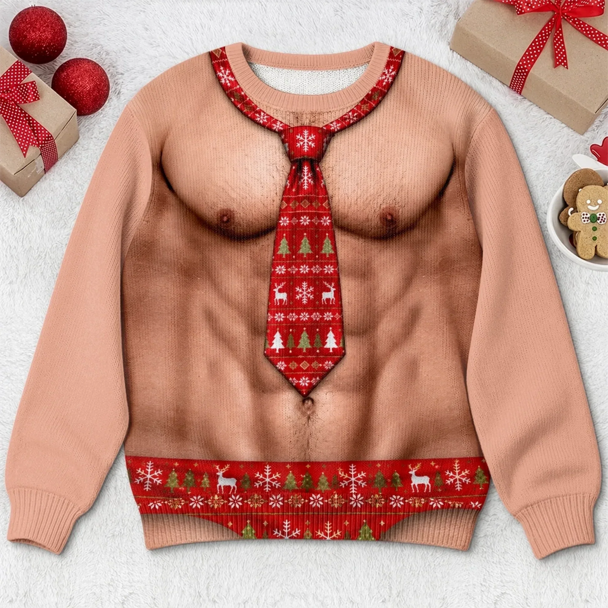Funny Festive Tie Fake Torso Print Sweatshirt – Hilarious Xmas Novelty Jumper
