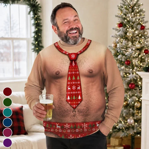 Funny Festive Tie Fake Torso Print Sweatshirt – Hilarious Xmas Novelty Jumper
