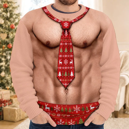 Funny Festive Tie Fake Torso Print Sweatshirt – Hilarious Xmas Novelty Jumper