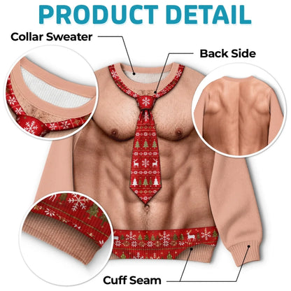 Funny Festive Tie Fake Torso Print Sweatshirt – Hilarious Xmas Novelty Jumper