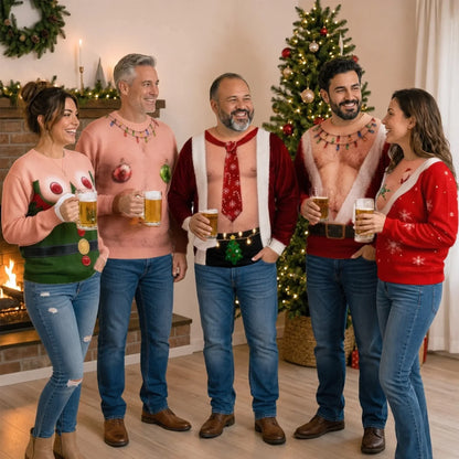 Funny Santa Abs Christmas Light Print Sweatshirt – Men's Ugly Christmas Pullover