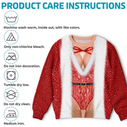 Funny Lace Santa Bodysuit Print Sweatshirt – Bold Christmas Party Sweater