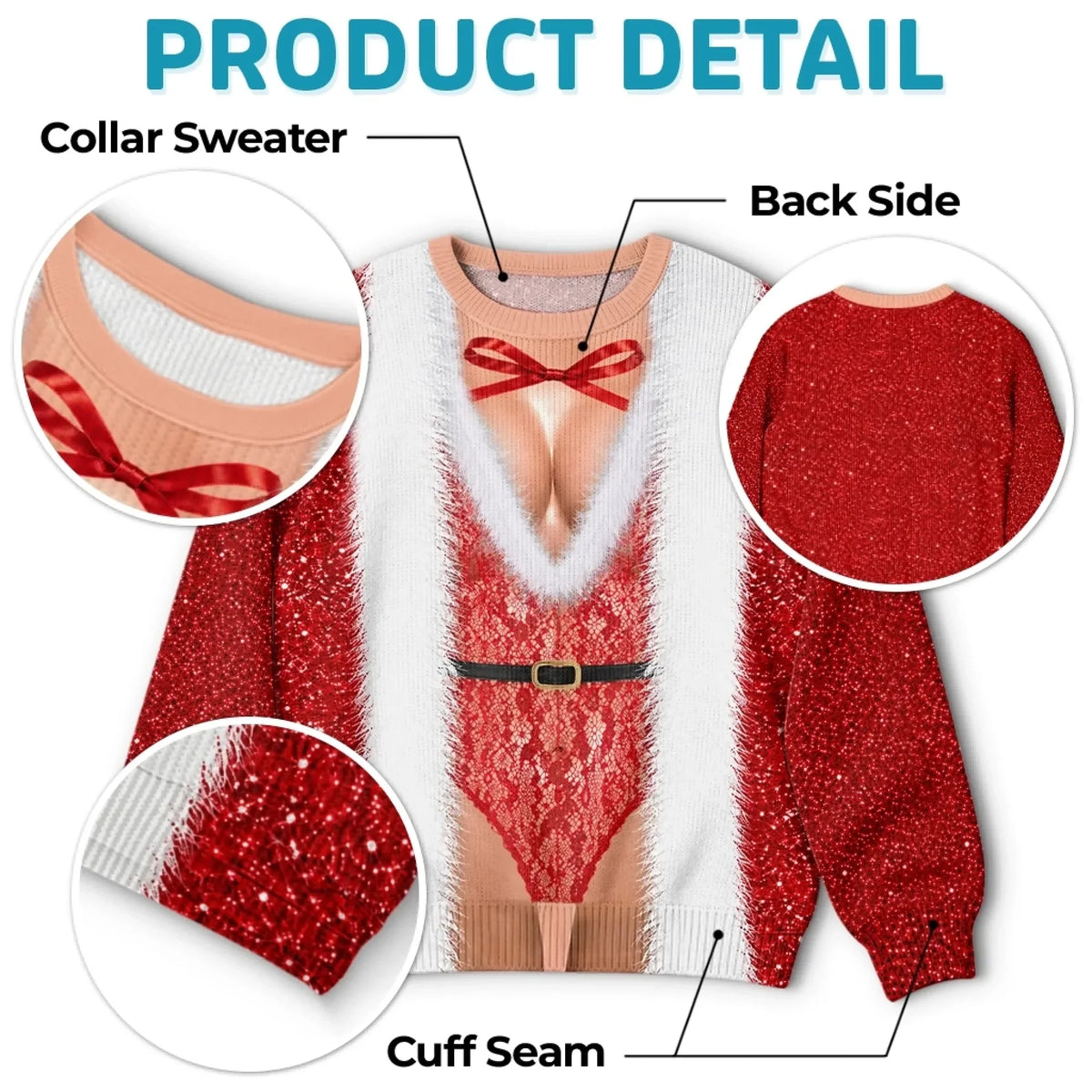 Funny Lace Santa Bodysuit Print Sweatshirt – Bold Christmas Party Sweater