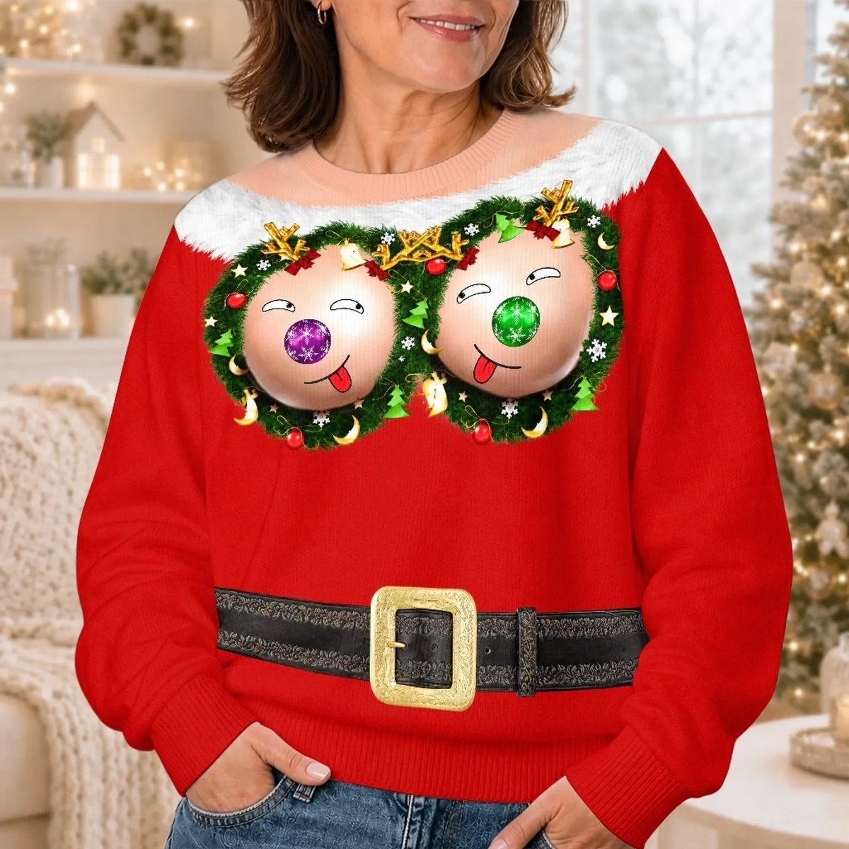 Funny Christmas Bauble Face Print Sweatshirt – Funny Ugly Xmas Jumper