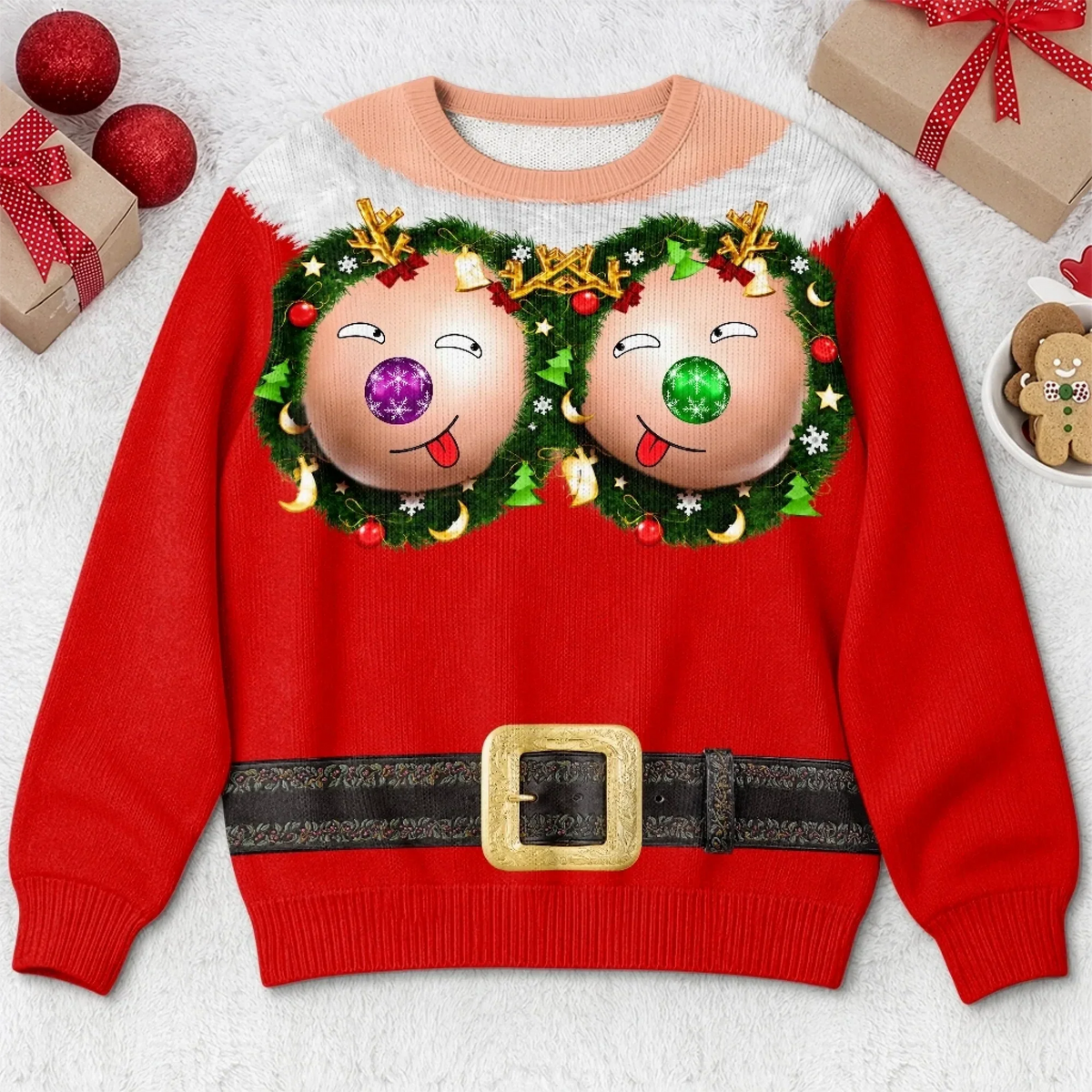Funny Christmas Bauble Face Print Sweatshirt – Funny Ugly Xmas Jumper